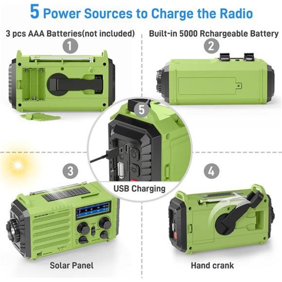 Weather Radio, Emergency Hand Crank Radio with Solar Charger, Portable Battery - Picture 5 of 6